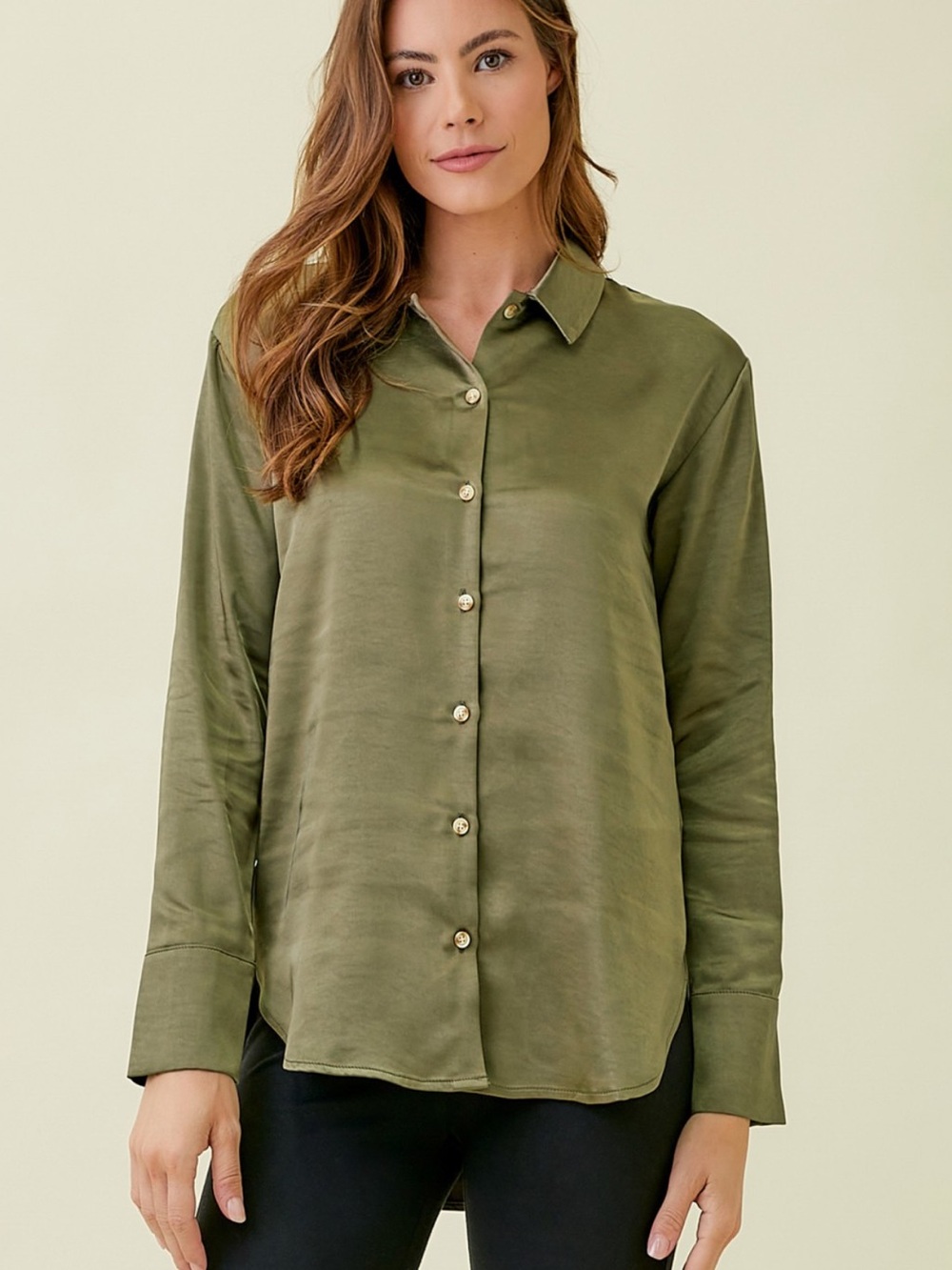 (633) Silky Relaxed Shirt - Olive - NWT